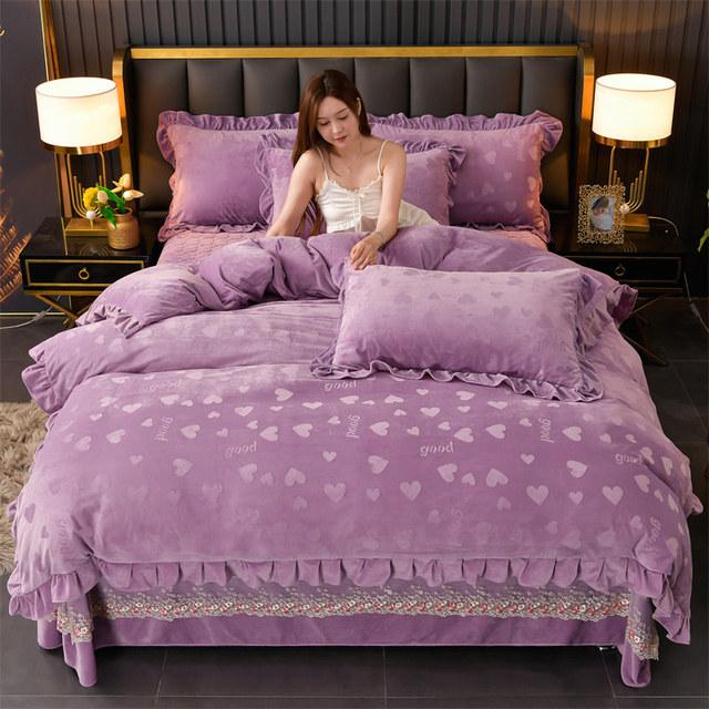 Тисненый бархатный стеганый кружевной комплект постельного белья King пододеяльник 220x240 комплект двуспального постельного белья с узором в виде сердца 4 шт. Queen 2 подушки Shams