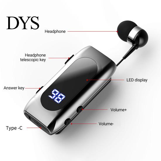 Одноухий беспроводной наушник K55 Совместимый с Bluetooth Наушник-клипса на воротник Напоминание о звонке вибрацией Телескопическая мини-гарнитура Кабель Внутриканальный Спортивный