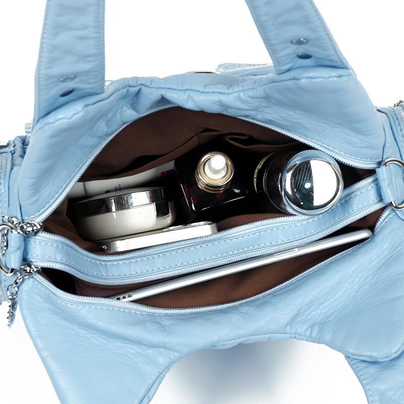 Летняя мода 2025 Синие наплечные сумки для женщин Маленькая сумка-шоппер Однотонная из мягкой кожи Сумка-кроссбоди Дамская дорожная сумка-тоут