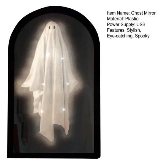 Зеркало-призрак на Хэллоуин, жуткое зеркало-голограмма с призраком и скелетом, со светодиодной подсветкой для украшения дома и спальни на Хэллоуин