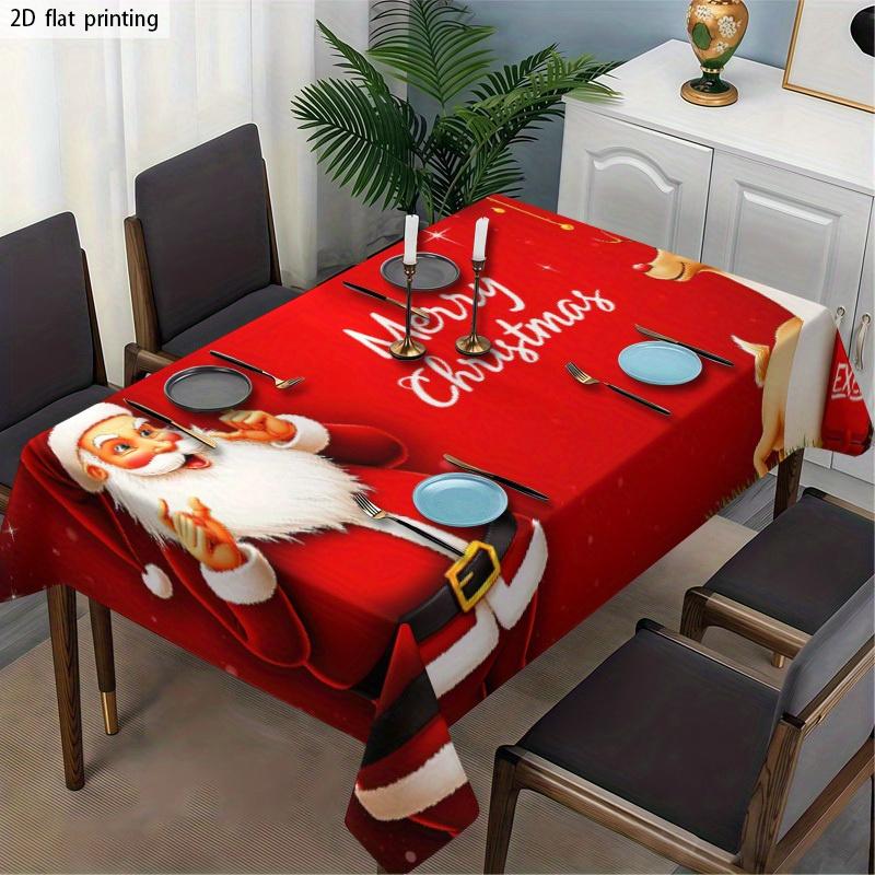 1pc Tablecloth, Soft Fashionable Beautiful Santa Claus And Reindeer, "Merry Christmas" Slogan Tablecloth, Machine Washable And Easy to Clean, Dining T