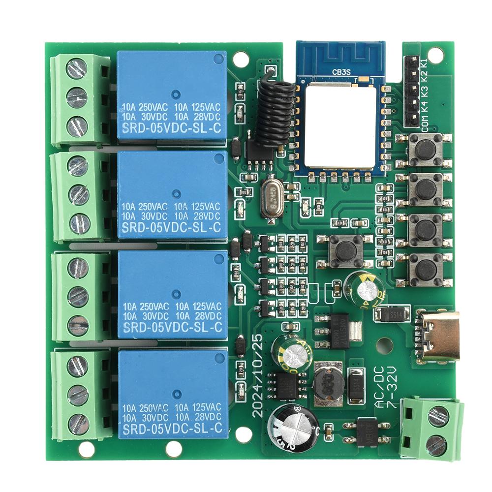 Tuya Умный модуль переключателя мотора Wi-Fi 2,4 ГГц DC7-32V Радиоуправление с пульта ДУ RF 433 МГц 4-канальное реле с импульсным режимом для Alexa Google Home