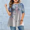 Женская летняя футболка с цветочным принтом больших размеров, удобная футболка с короткими рукавами и круглым вырезом, повседневная мешковатая футболка средней длины