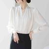 Модная новая осенняя женская блузка с длинным рукавом и V-образным вырезом для офисных леди, черная белая шифоновая рубашка, женские топы J741