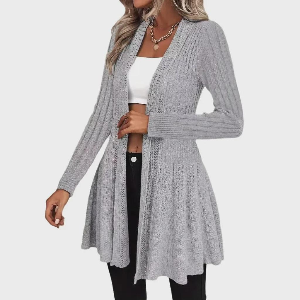 Европейский и американский вязаный кардиган с длинными рукавами и средней длиной для весны, осени и зимы