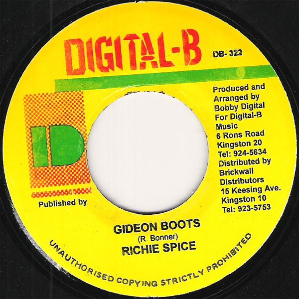 7-дюймовая пластинка RICHIE SPICE - Gideon Boots DB322 Digital-B 2006 Ямайка Регги, Ска и Даб Б/У