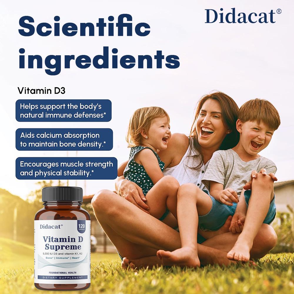 Vitamin D Supreme 5000 IU D3 with Vitamin K1 K2, 120 Capsules Bone Support