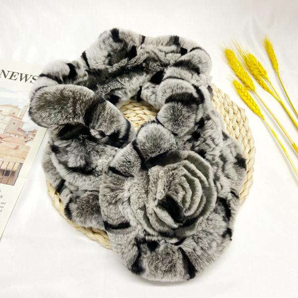 Шарф из натурального кроличьего меха Женский Настоящий рекс Грелка для шеи Стильный Зимний Теплый Модный Женский Шарфы Цветочные Шали 65x12см