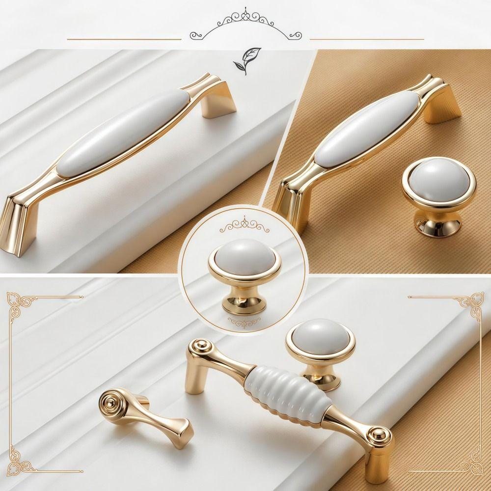 Zinc Alloy Ceramic Cabinet Handles Elegant Cabinet Door Knobs Gold Drawer Pulls Furniture Hardware