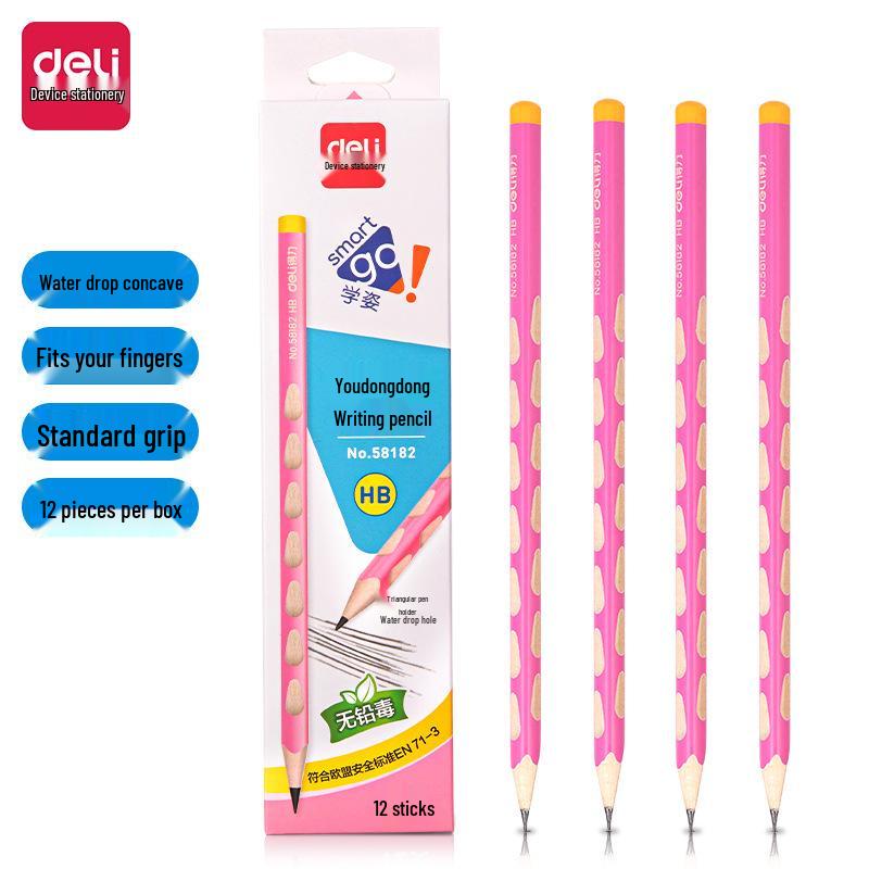 12-Piece Set: Hexagonal Deli 2BHB Cartoon Pencils for Students