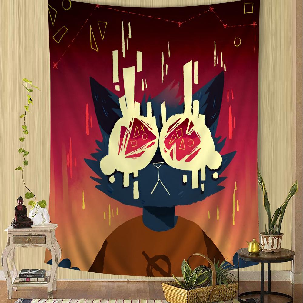 Night in the Woods Full Character Silhouette Wall Tapestry Gradient Background Cozy Room Decor for Indie Game Nostalgic Fans