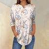 Women's 3/4 Sleeve Easter Egg Bunny Print Button Collar Fashion Casual Top