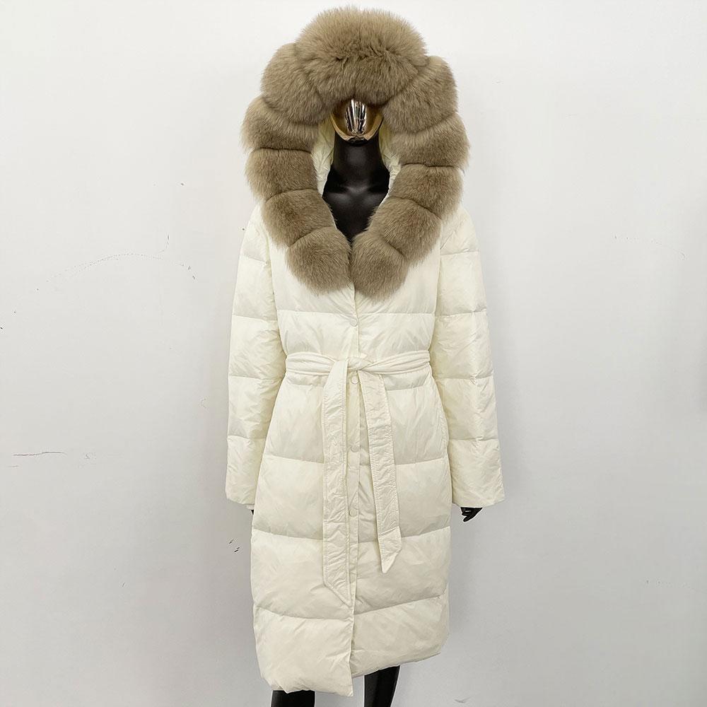 OFTBUY Зимнее женское пальто с воротником из натурального меха лисы, куртка с капюшоном, толстая теплая осенняя шапка, съемная, удлиненная, белая утиная пуховая верхняя одежда