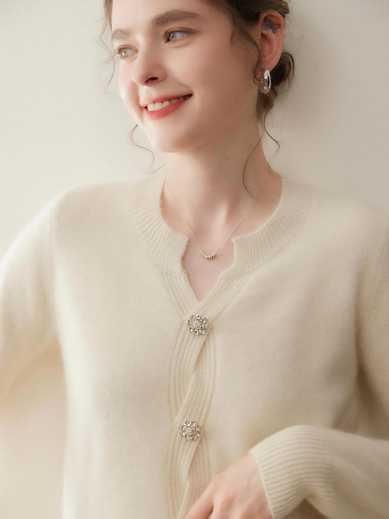 Autumn/Winter Women's Cashmere Cardigan - Single-Breasted, Round Neck Outerwear, Loose Fit