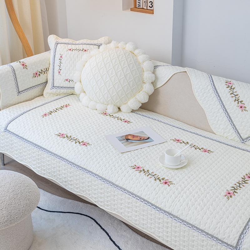 White Sofa Cushion Simple Modern Four Seasons Universal Non-Slip Cotton Seat Cushions Pastoral Style Sofa Cover Cover Cloth