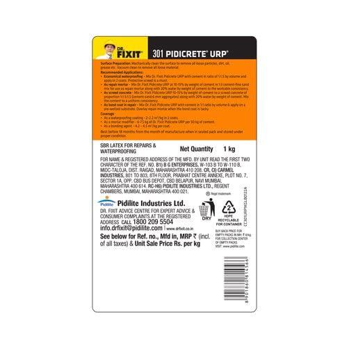 Dr.Fixit 301 Pidicrete URP SBR Latex Waterproofing & Concrete Repair Bonding Agent for Bathrooms, Terraces, 1Kg