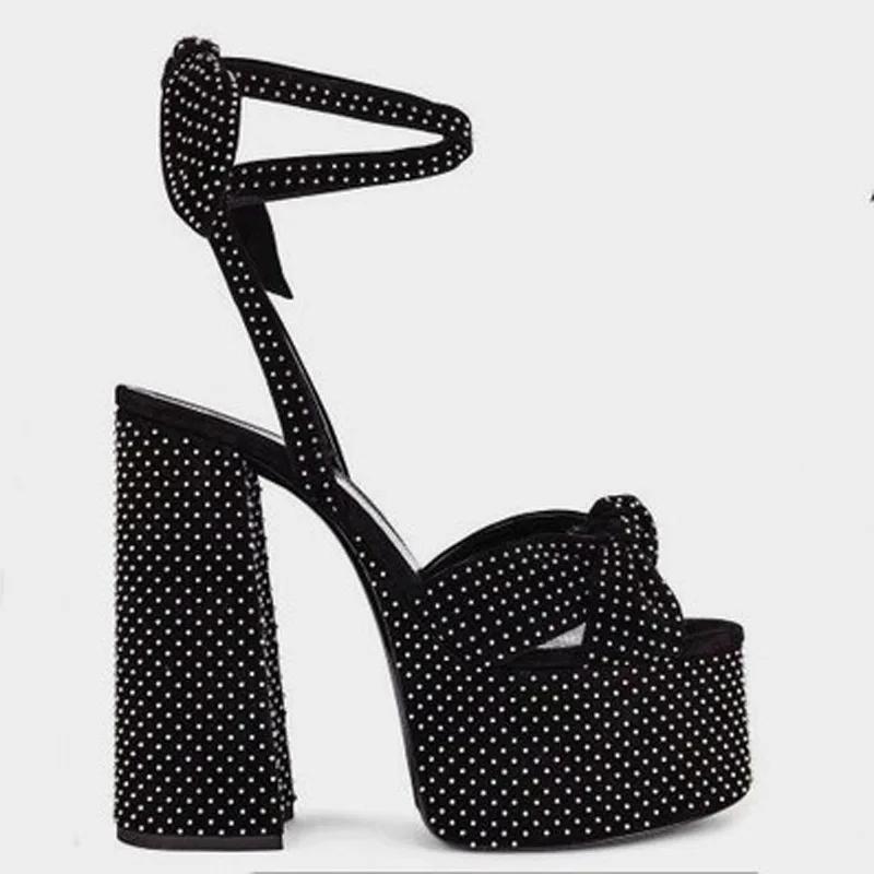 Модные босоножки на высоком каблуке с толстой платформой, женские летние босоножки с рыбьим ртом, женские туфли на высоком каблуке с бантом и ремешком на щиколотке для косплея