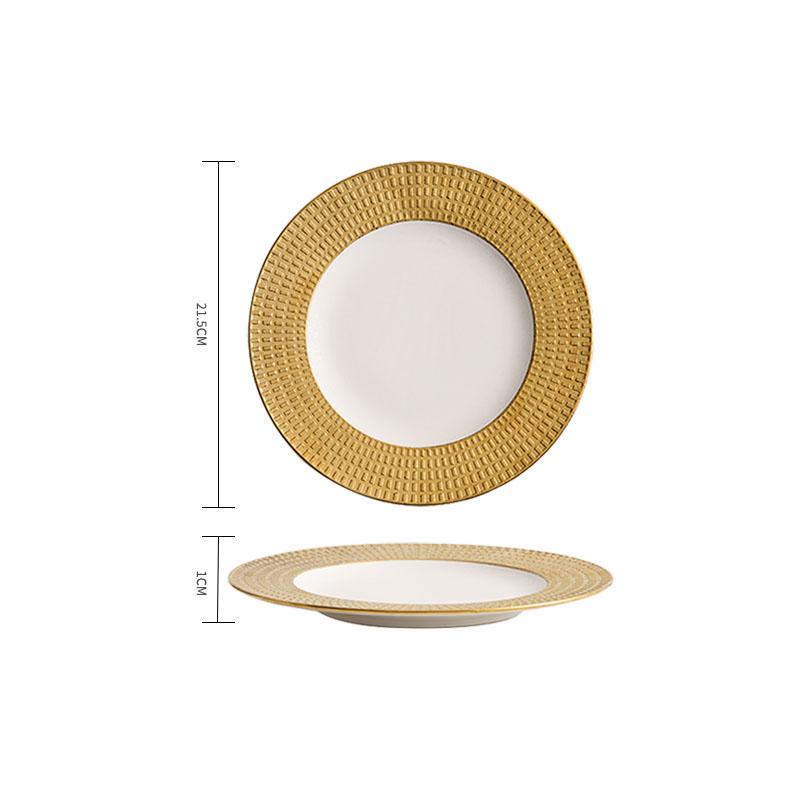 Рельефная текстурированная керамическая мелкая тарелка, белая золотая тарелка для стейка, тарелка для пасты, десертное блюдо, тарелки для закусок, креативная посуда для отелей