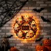 Artificial Fabric Wreath Halloween Boo Ghost Wreath, Spooky Door Hanging Decoration with Pumpkins Decorative Fall And Spider Webs for Front