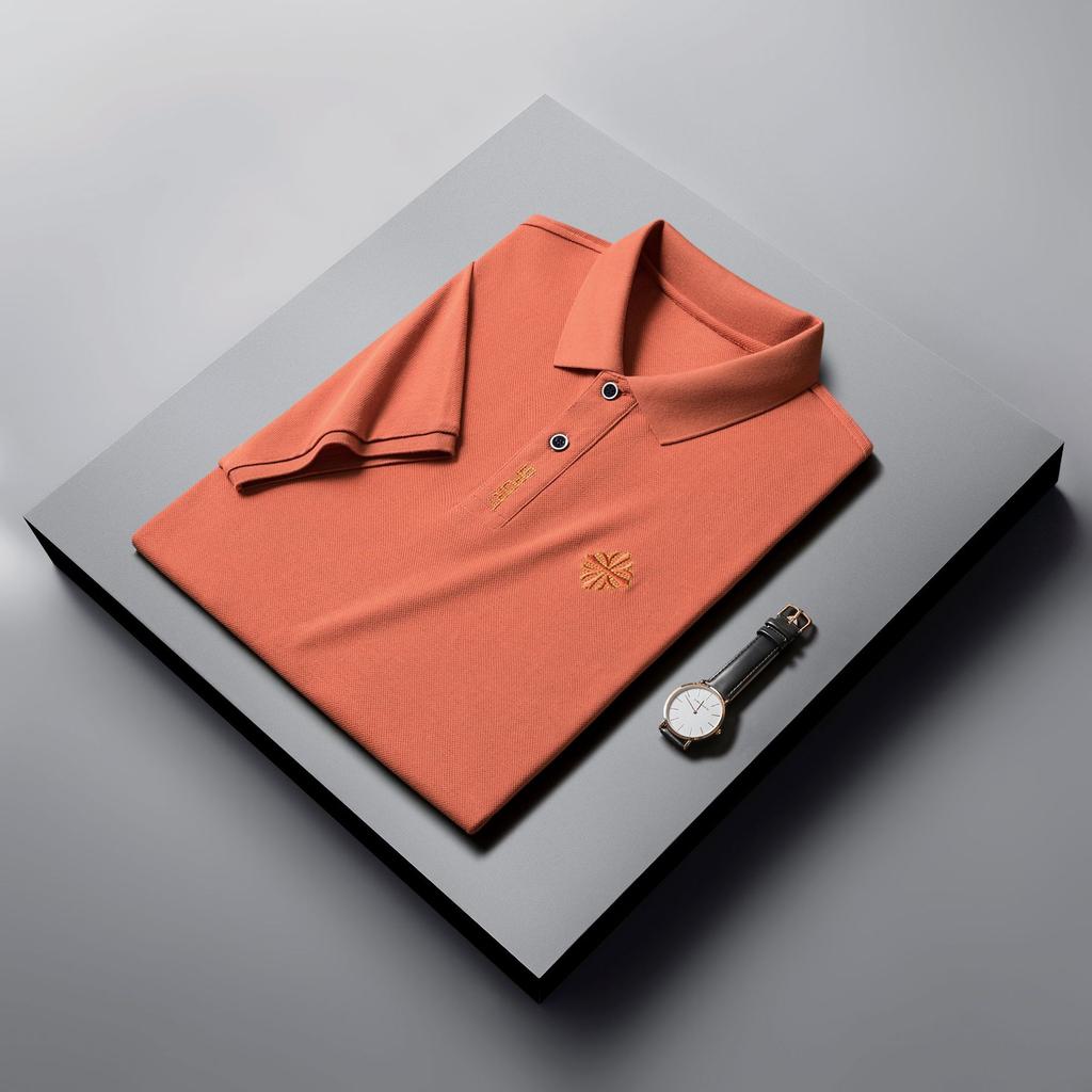 Мужская рубашка поло с короткими рукавами, свободная повседневная футболка с отворотами и короткими рукавами, тонкая и дышащая.