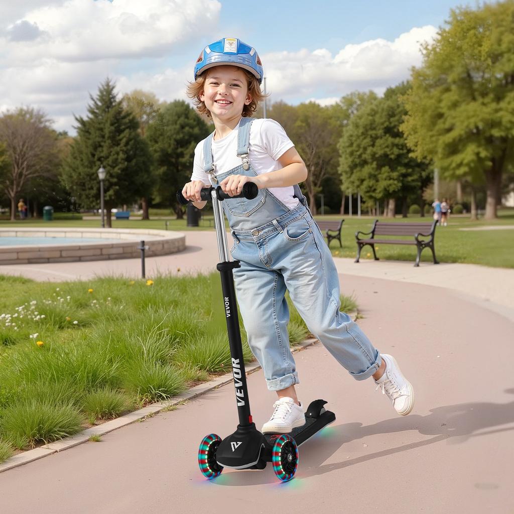 VEVOR Kick Scooter for Kids Ages 3+, 3-Wheel Toddler Scooter with Light-Up Wheels, Adjustable Height Handlebar, Wide Anti-Slip Deck