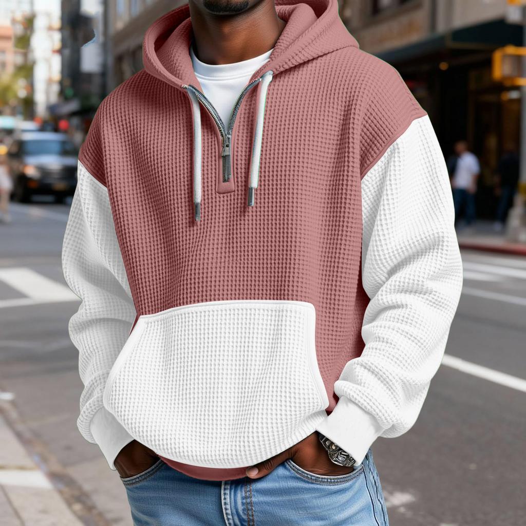 Мужской Модный Трендовый Худи с капюшоном на половину молнии Пуловер Утепленный Флисовая текстура Толстовка