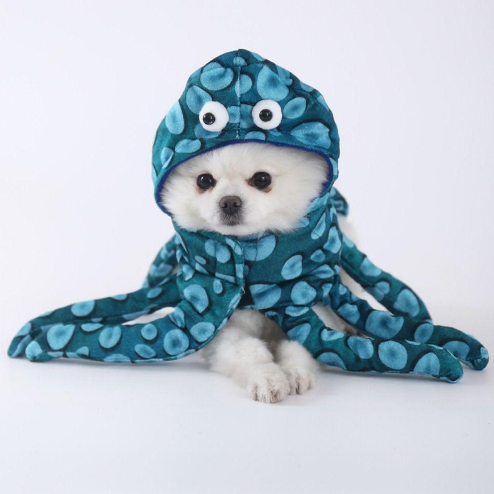 Creative Pet Transformation Outfit Octopus Shape Polyester Halloween Pet Clothes Funny Blue Puppy Halloween Dress Winter Apparel