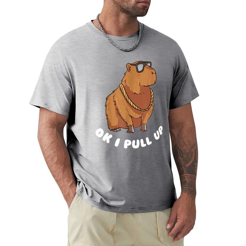 Capybara Glasses Ok I Pull Up Забавные милые футболки с животными Футболки с мультяшной графикой Крутая одежда с коротким рукавом Уличная одежда Футболки