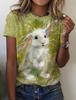 Женская футболка Animal Weekend 3D Print Rabbit Graphics Светло-зеленая футболка с коротким рукавом Модные топы с круглым вырезом Лето