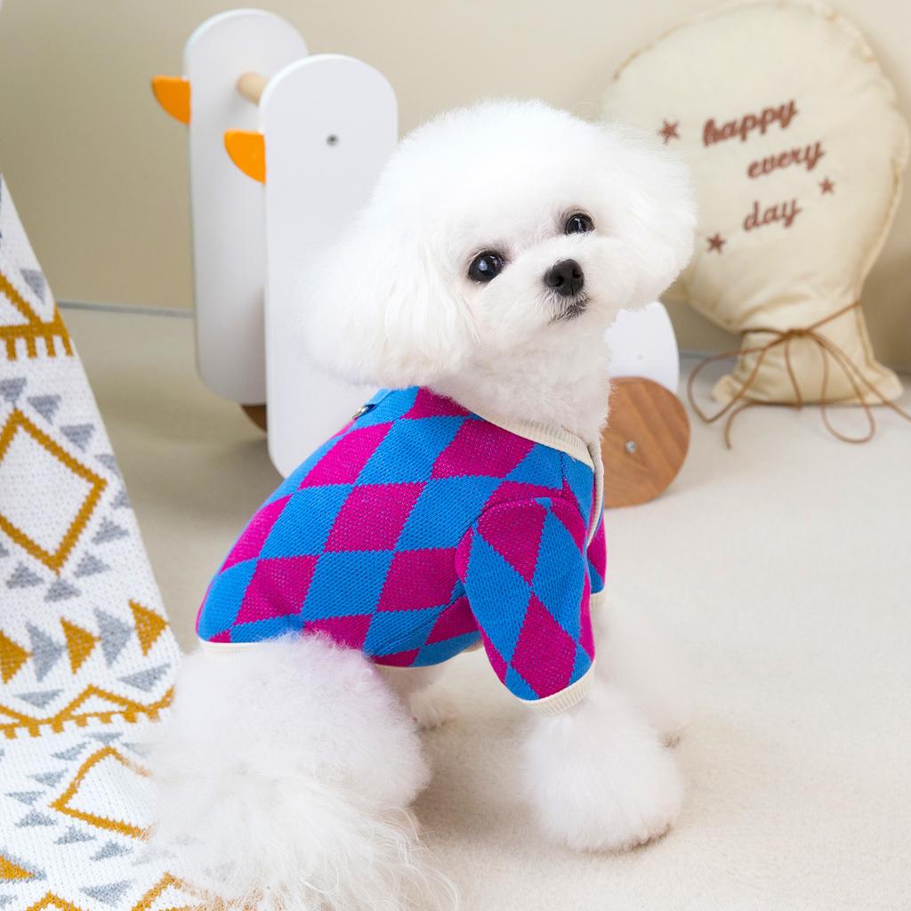 Клетчатое пальто для собак для маленьких собак, осенне-зимний кардиган с ромбовидным узором, одежда для кошек, одежда для домашних животных, одежда для щенков, одежда для собак, зима