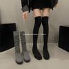 Elastic Socks Boots Women's 2025 Spring and Autumn New Versatile Long Knee Boots Thick Heel Small Square Head Thin Boots High Boots