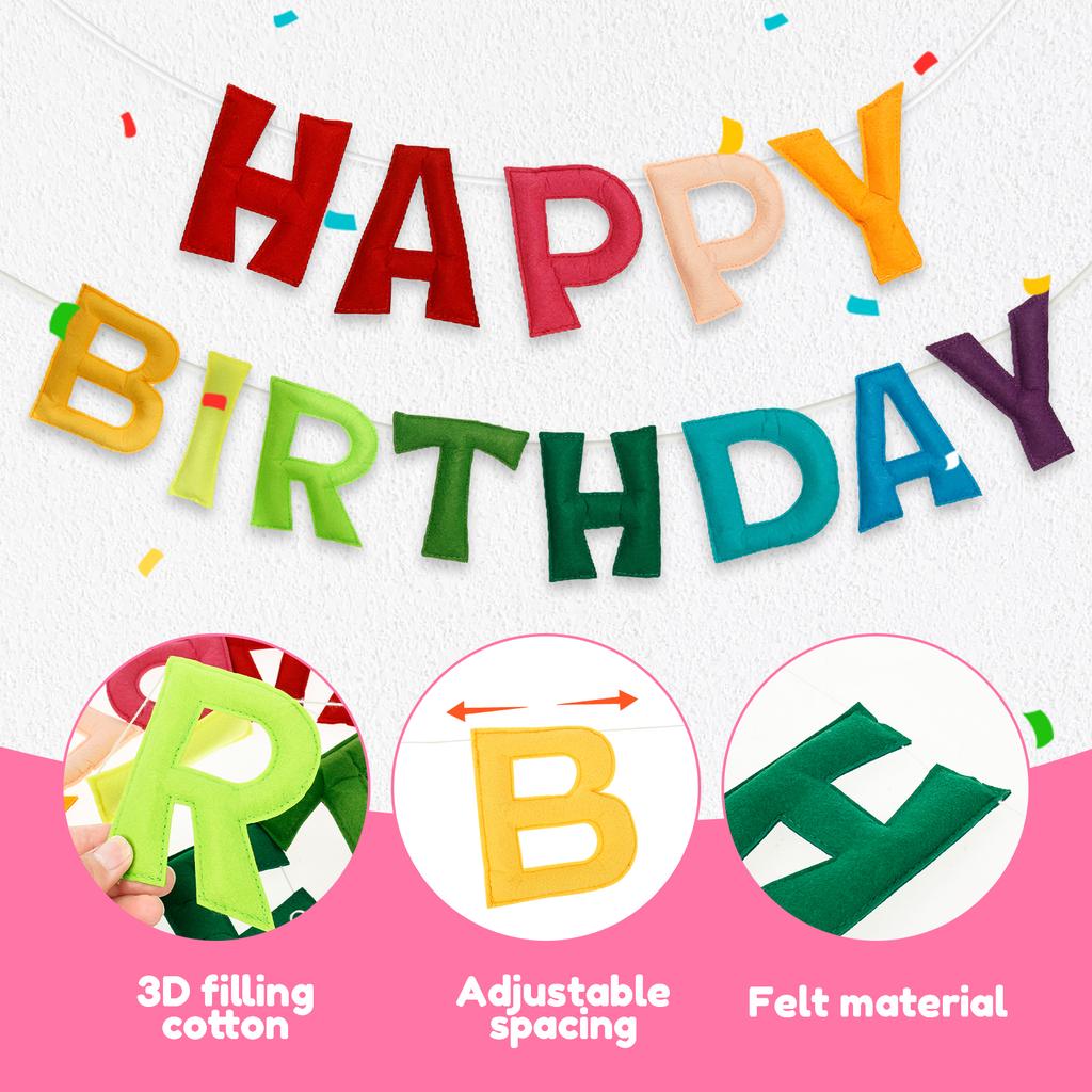 Happy Birthday Decoration Balloons Pink Blue Letter Felt Cloth Ballons Set Birthday Party Decor Air Globos Balony Anniversaire