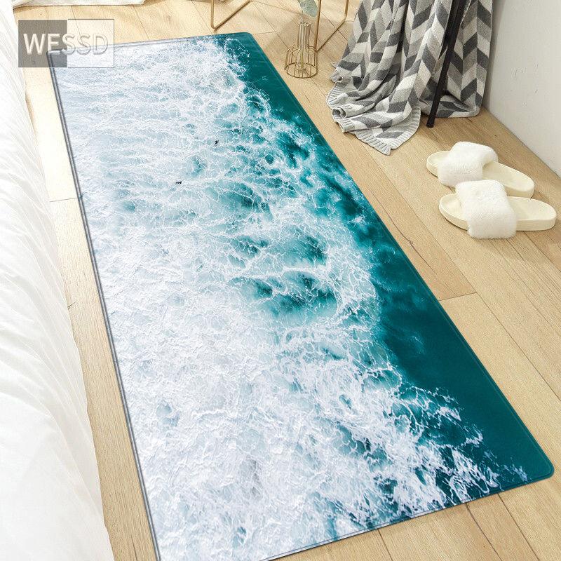 3D коврик с волнами для спальни, пейзаж, морской пляжный коврик, нескользящий кухонный коврик, коврик для ванной комнаты, длинный модный прикроватный коврик