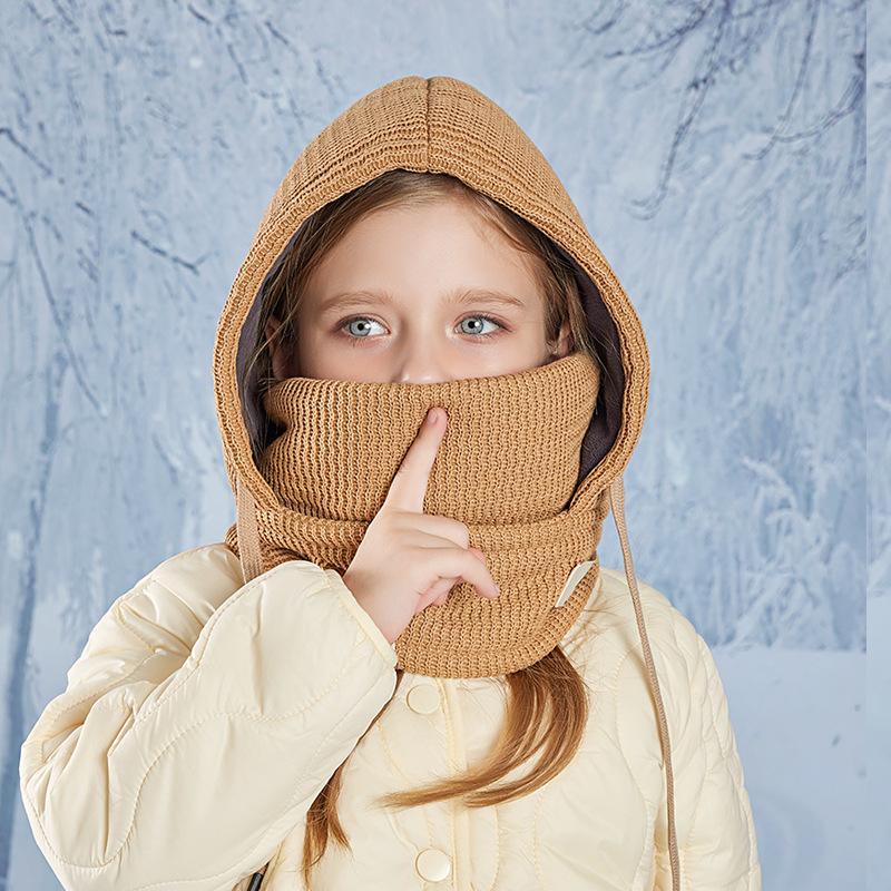 Детская шапка-маска, шарф, интегрированная шапка, зимняя, для мальчиков и девочек, утепленная, для защиты ушей, бархатная шапка-ушанка