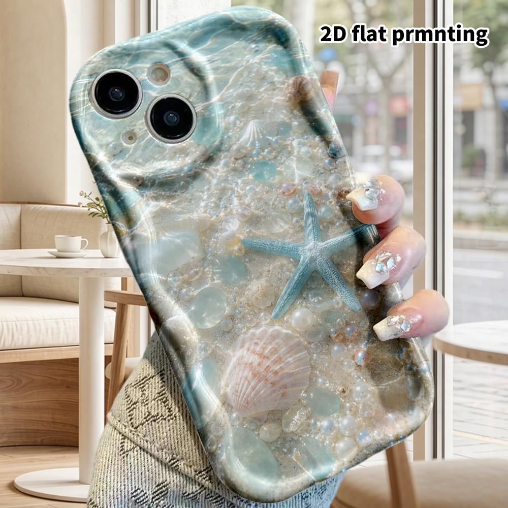 Phone Case: 2D flat design suitable for iPhone 18, 17, 16, 15, 14, 13 Pro protective case, wave shell, underwater beach, Christmas and Halloween gifts