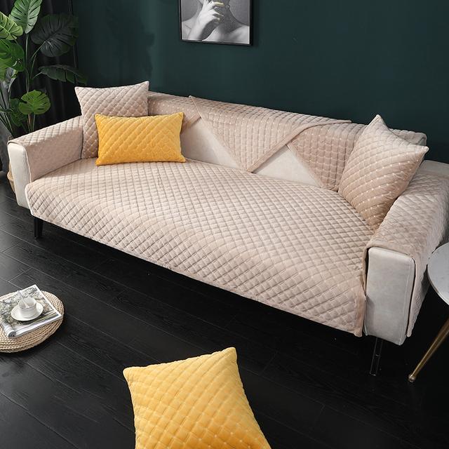 Plush Sofa Cover Non-slip Covers For Sofas 1/2/3 Seater Chaise L Shape Couch Slipcovers Solid Color Sofa Covers For Living Room