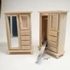 1:12 Master Bedroom Scene Ornament Dollhouse Wooden Mirror Wardrobe for Kids