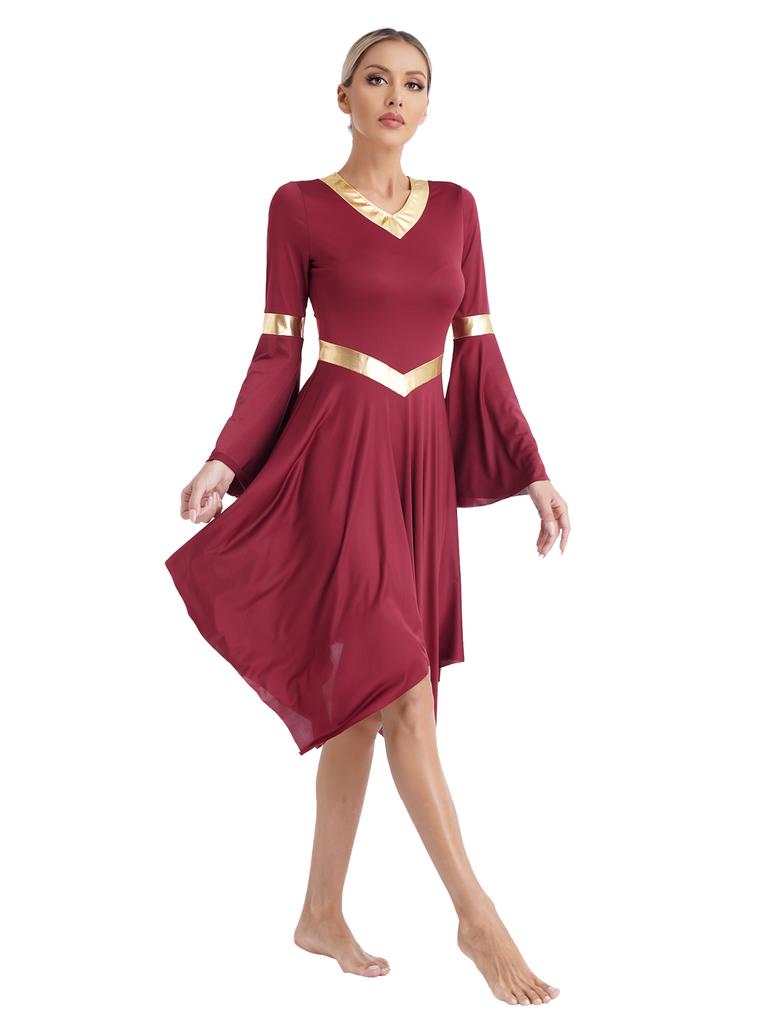 Платье-туника для литургического классического танца с V-образным вырезом и расклешенными рукавами, асимметричный подол, платья для церемоний, церковного поклонения, танцевальная одежда