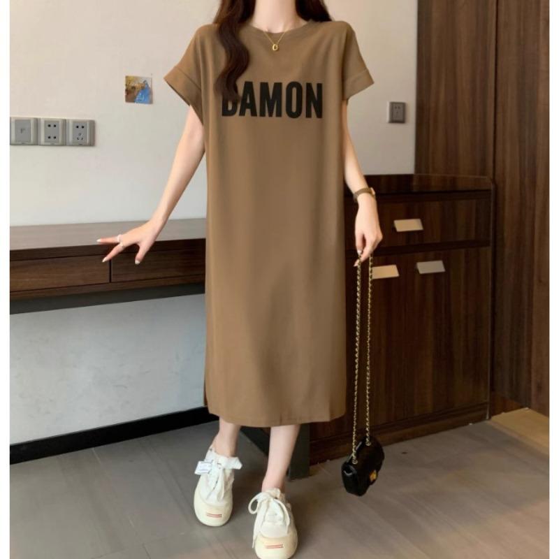 Женское платье-футболка с короткими рукавами, летнее, свободное, тонкое, прикрывающее живот, прямое, повседневное, выше колена, платье