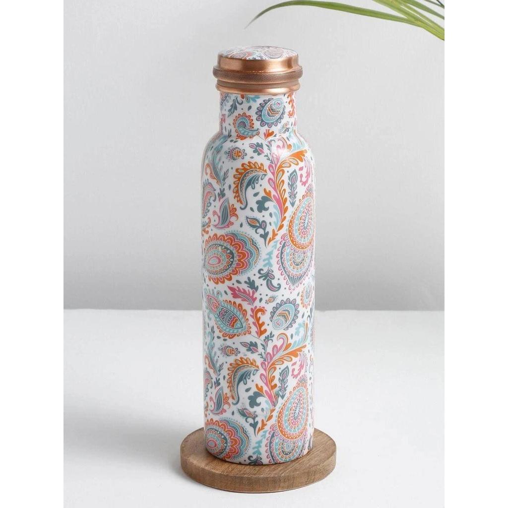 Pure Copper Designer Water Bottle | Leak Proof Protection | Ayurveda and Yoga Health Benefits (1000ml, Meena Pink Design, Pack of 1)