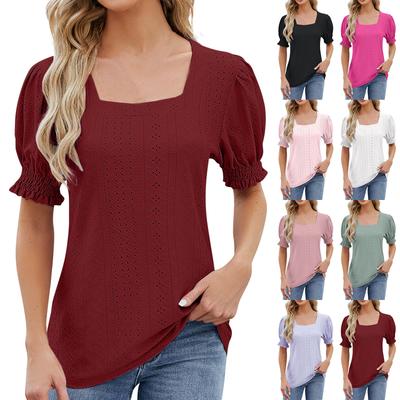 Женская футболка свободного кроя с короткими рукавами, однотонная, с квадратным вырезом и рукавами-фонариками