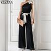Женская мода повседневная летняя весна однотонная без рукавов с косым воротником и высокой талией брюки комбинезоны и комбинезоны