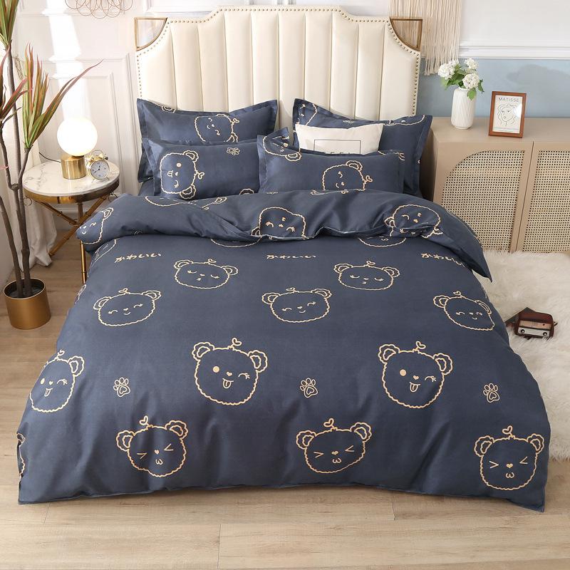 Постельный комплект из полосатого матового хлопка для осени/зимы – Утолщенный пододеяльник и простыня