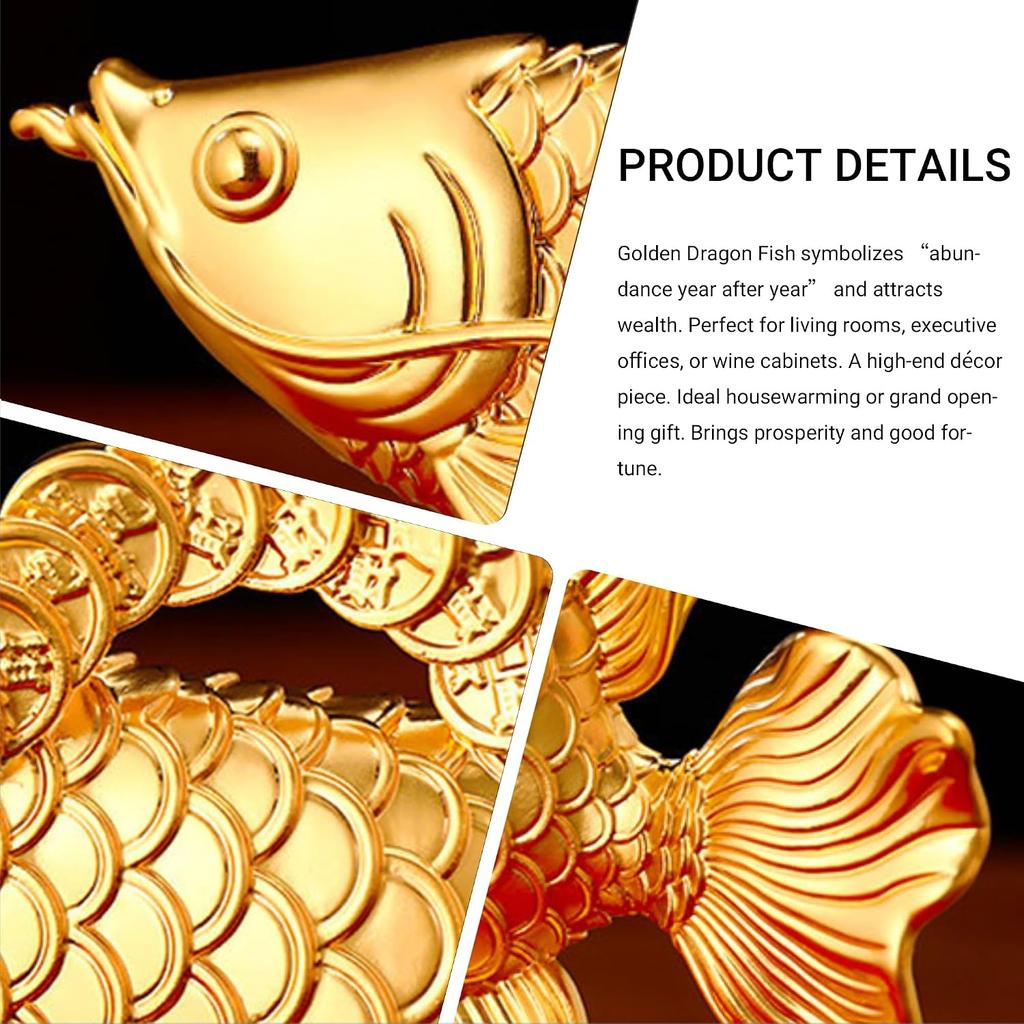 Auspicious Yearly Abundance Fish Figurine Statue, Premium Sandblasted Metallic Sandy Finish, Oriental Feng Shui Art Style Decor, Prosperity