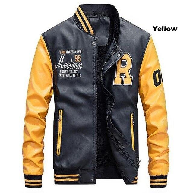 Autumn Winter Jacket Men Embroidery Baseball Jackets Pu Leather Coats Slim Fit College Maleluxury Fleece Pilot Leather Jackets