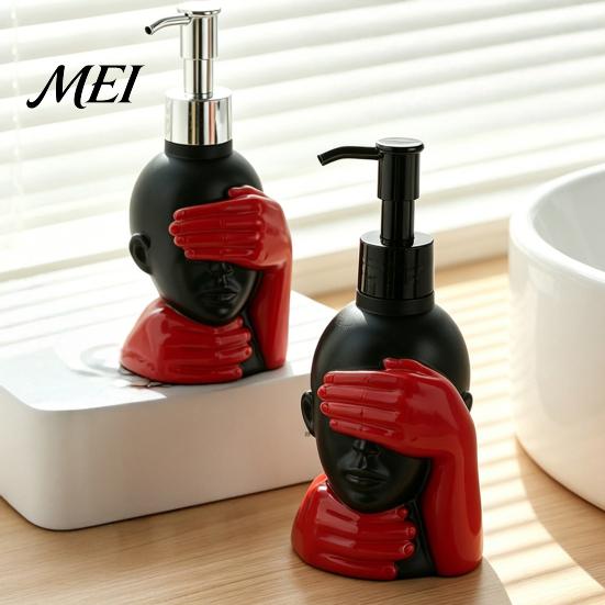 Black And Red Soap Bottle 200ml Dispensing Bottle, Smooth Foaming Artistic Design Large Capacity Dispenser for Bathroom Decor Hand