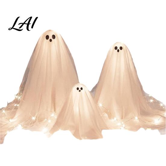 Glowing Ghostly Props 3Pcs Halloween Decorations Lighted Ghost Table Decor LED Lamp White Luminous Neighborhood Scene Centerpiece Spooky