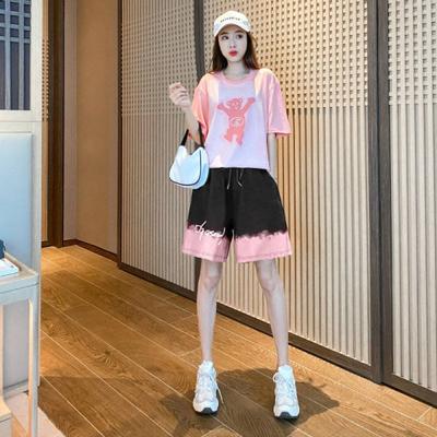 Омолаживающий спортивный костюм для женщин в летней моде, стильный и модный, повседневные шорты, большой размер, комплект из двух предметов