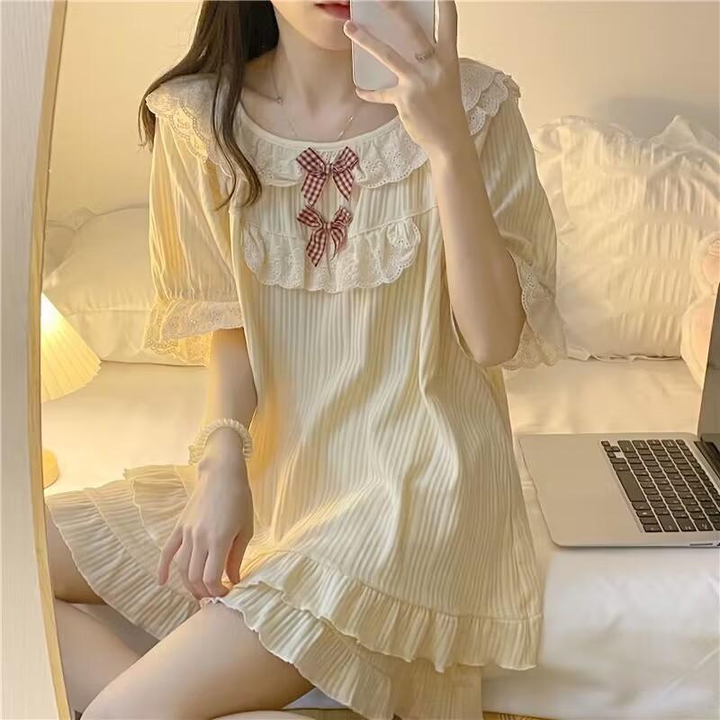 Women's Summer Pajamas Two Piece Set Female Princess Pajamas Bow Short Sleeved Shorts Loose Casual Homewear