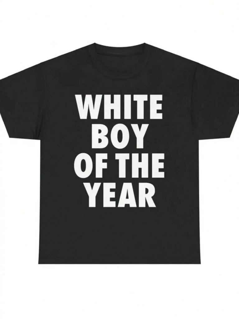 WHITE BOY OF THE YEAR Y2K Graphic Shirt Text Meme Streetwear Cotto Tee Y2K Retro Graphic Print Harajuku Unisex WoUnisex Tee Tops